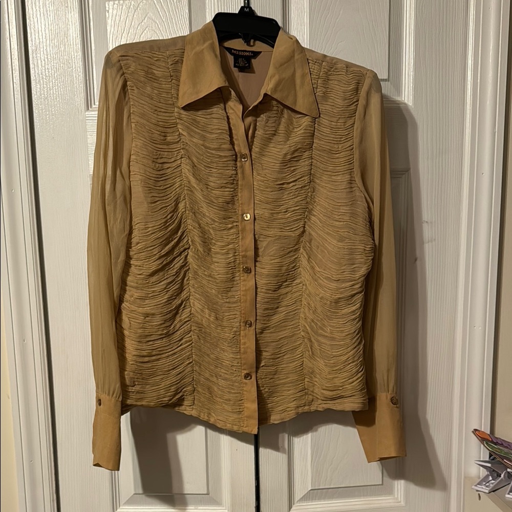 Mssioni Gold Textured Button-Up Blouse